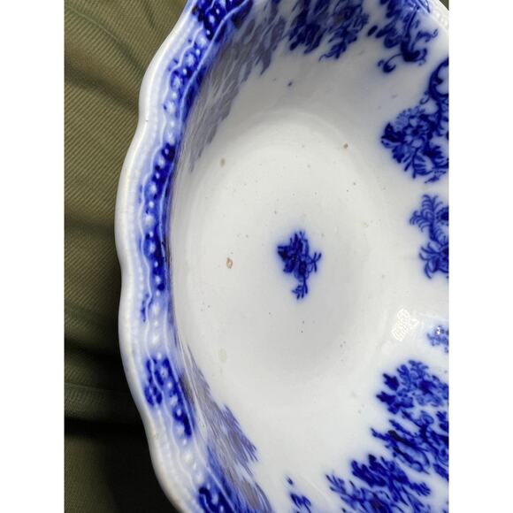 Antique Blue Flow Lancaster New Wharf Pottery 1891 Round Serving Dish England - Picture 2 of 8